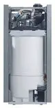 Vaillant-Heizgerät mit sichtbarem Innenleben, einschließlich Wärmetauscher, Ventilator und Rohren. Die Bauweise zeigt eine Kombination aus Luft- und Abgastechnologie.